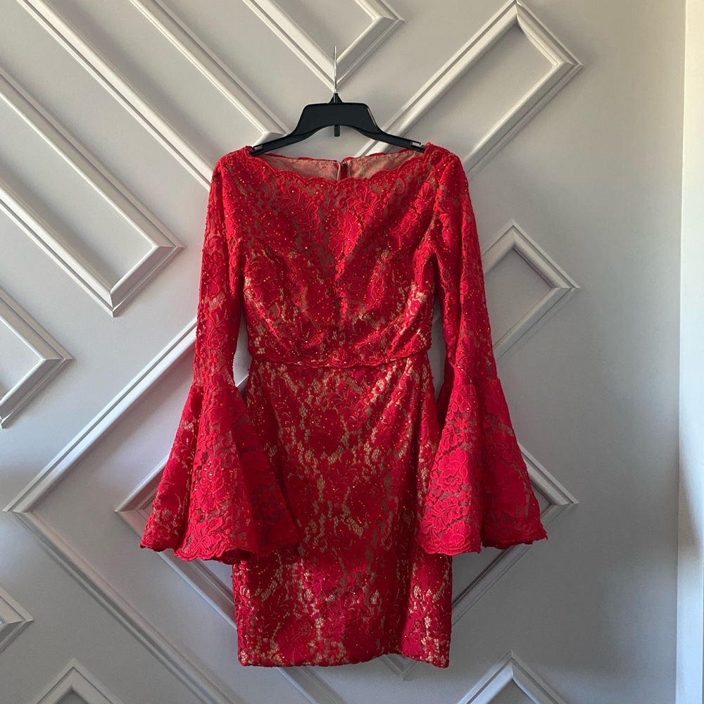 Jovani Red Lace Long Sleeve Dress